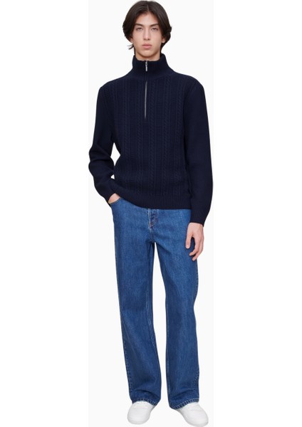 Theo Jumper Yüksek Yakalı, Örgü Detaylı %100 Yün Erkek Kazak fiyatları