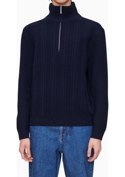 Theo Jumper Yüksek Yakalı, Örgü Detaylı %100 Yün Erkek Kazak indirimleri