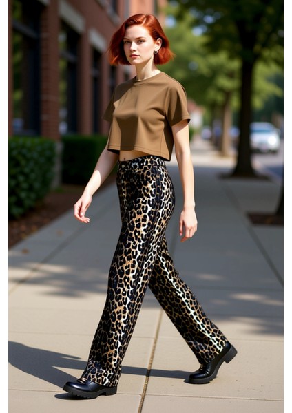 Kadın Leopar Desenli Gabardin Dokuma Pantolon Fonksiyonel Dayanıklı Kaliteli Konforlu Spor modelleri