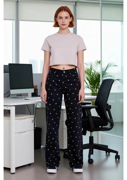 Kadin Çiçek Desenli Geniş Paça Denim Pantolon Fonksiyonel Dayanıklı Kaliteli Konforlu Spor fiyatları