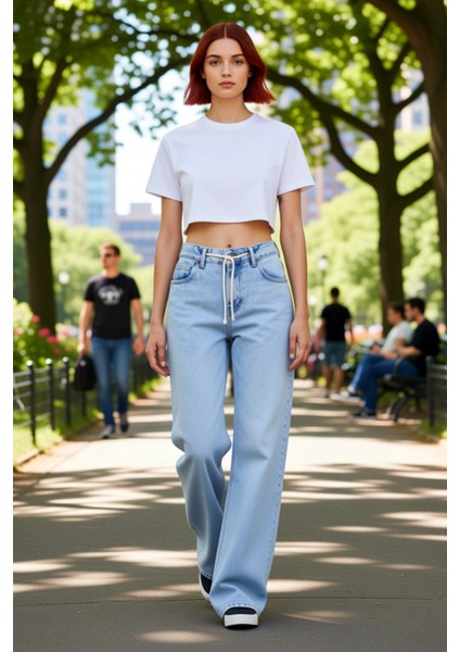 Kadın Açık Rejeneratif Pamuk Beli Bağlamalı Wide Leg Jean Fonksiyonel Dayanıklı Kaliteli Şık modelleri