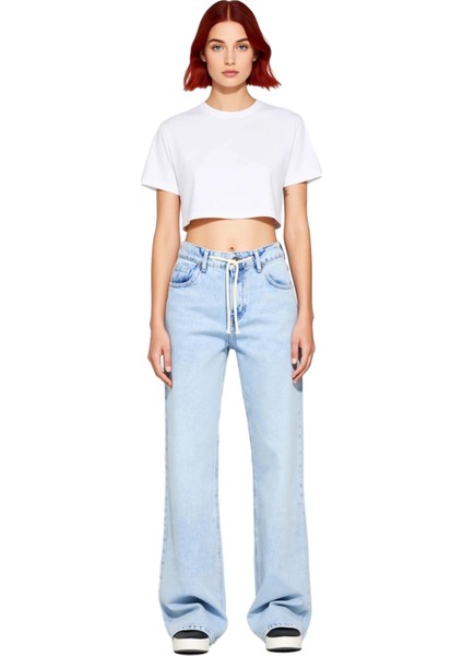 Kadın Açık Rejeneratif Pamuk Beli Bağlamalı Wide Leg Jean Fonksiyonel Dayanıklı Kaliteli Şık fırsatları