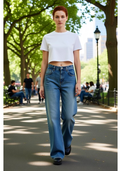 Kadın Geniş Paça Yüksek Bel Jean Pantolon Fonksiyonel Dayanıklı Kaliteli Konforlu Estetik Şık modelleri