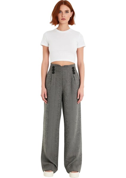 Kadın Kırçıllı Düğmeli Wide Leg Dokuma Pantolon Fonksiyonel Dayanıklı Kaliteli Konforlu Şık fırsatları