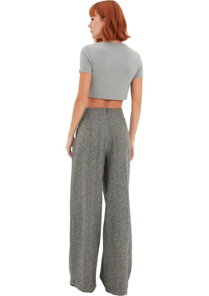 Kadın Kırçıllı Düğmeli Wide Leg Dokuma Pantolon Fonksiyonel Dayanıklı Kaliteli Konforlu Şık indirimleri