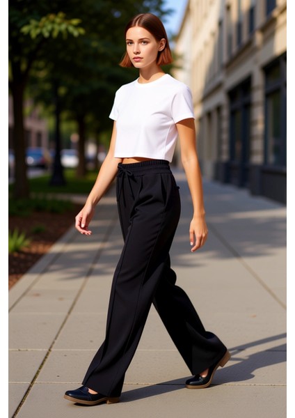 Wide Leg Nervürlü Örme Kadın Pantolonu Fonksiyonel Dayanıklı Kaliteli Konforlu Estetik Şık
