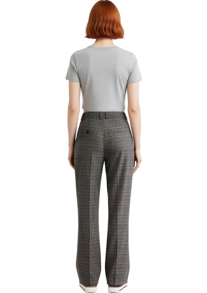 Kadın Ekose Desenli Geniş Paça Dokuma Pantolon Fonksiyonel Dayanıklı Kaliteli Konforlu Şık indirimleri