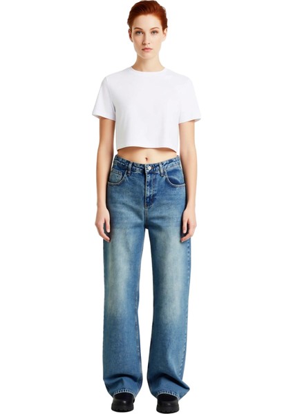 Kadın Geniş Paça Yüksek Bel Jean Pantolon Fonksiyonel Dayanıklı Kaliteli Konforlu Estetik Şık fırsatları