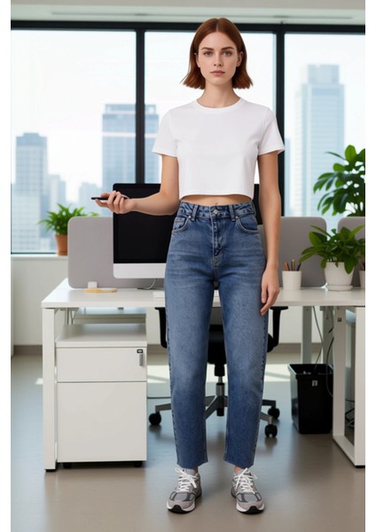 Kadın Açık Yüksek Bel Mom Jean Pantolon Fonksiyonel Dayanıklı Kaliteli Konforlu Estetik Şık fiyatları