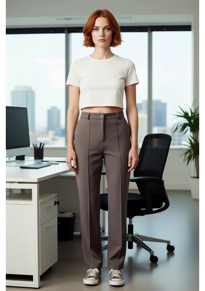 Kadın Yüksek Bel Düz Kesim Nervür Detaylı Dokuma Pantolon Fonksiyonel Dayanıklı Kaliteli Şık fiyatları
