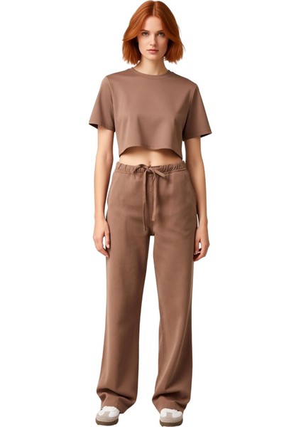 Kadın Yüksek Bel Geniş Paça Liyosel Pantolon Fonksiyonel Dayanıklı Kaliteli Konforlu Rahat