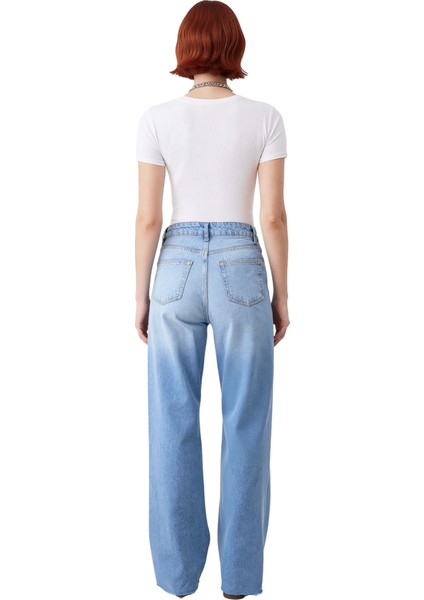 Kadın Açık Yırtık Detaylı Yüksek Bel Geniş Bacak Jean Fonksiyonel Dayanıklı Kaliteli Rahat indirimleri