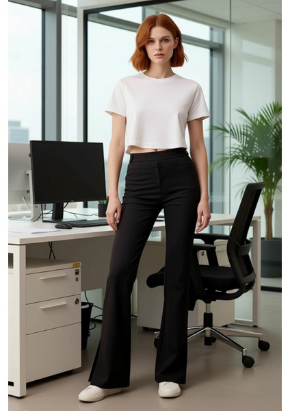 Kadın Esnek Örme Wide Leg Pantolon Fonksiyonel Dayanıklı Kaliteli Konforlu Estetik Premium