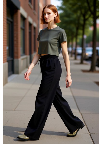 Kadın Müslin Wide Leg Pantolon Rahat Kesim Fonksiyonel Dayanıklı Kaliteli Konforlu Estetik