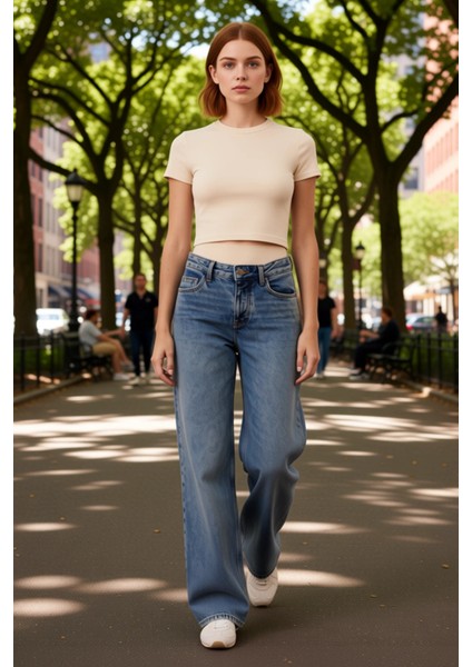 Kadın Vintage Geniş Paça Jean Pantolon Fonksiyonel Dayanıklı Kaliteli Konforlu Estetik Şık modelleri