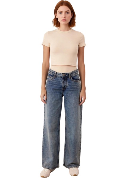 Kadın Vintage Geniş Paça Jean Pantolon Fonksiyonel Dayanıklı Kaliteli Konforlu Estetik Şık fırsatları