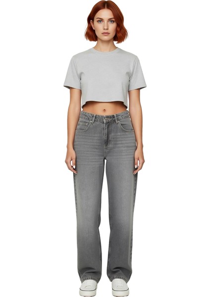 Kadın Geniş Paça Yüksek Bel Denim Pantolon Fonksiyonel Dayanıklı Kaliteli Konforlu Estetik