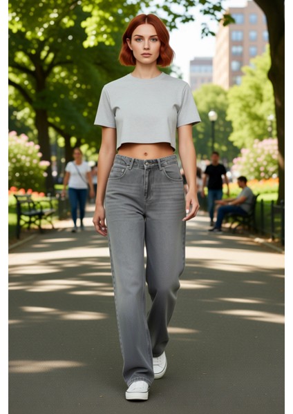 Kadın Geniş Paça Yüksek Bel Denim Pantolon Fonksiyonel Dayanıklı Kaliteli Konforlu Estetik fırsatları