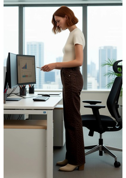 Kadın Leopar Desenli Yüksek Bel Uzun Paça Denim Pantolon Fonksiyonel Dayanıklı Kaliteli Şık