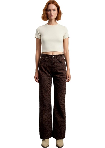 Kadın Leopar Desenli Yüksek Bel Uzun Paça Denim Pantolon Fonksiyonel Dayanıklı Kaliteli Şık fırsatları