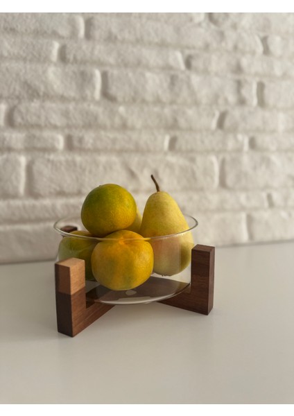 Akasya Standlı Cam Derin Kase Salata Kasesi Meyve Çerez Sunumluk Tabağı 17 cm