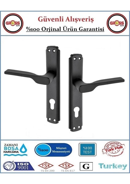 Mercan Dış Çelik Kapı Kolu - Mat Siyah - 1 Takım Ön ve Arka
