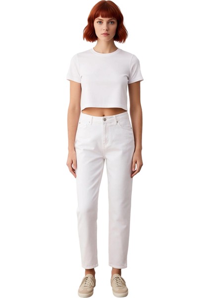 Kadın Açık Yüksek Bel Dar Paça Mom Jean Pantolon Fonksiyonel Dayanıklı Kaliteli Konforlu Şık fırsatları