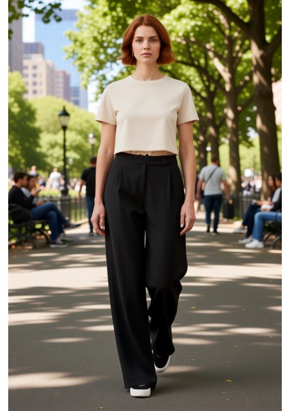 Kadın Geniş Paça Yüksek Bel Dokuma Pantolon Fonksiyonel Dayanıklı Kaliteli Konforlu Modern modelleri