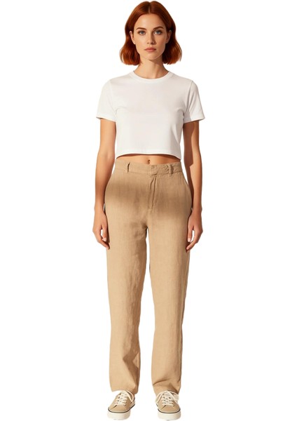 Kadın Yüksek Bel Düz Kesim Keten Pantolon Fonksiyonel Dayanıklı Kaliteli Konforlu Estetik Şık fırsatları