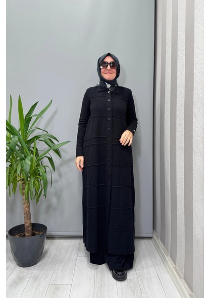 Gömlek Yaka Uzun Triko Hırka Siyah T25PF-9002