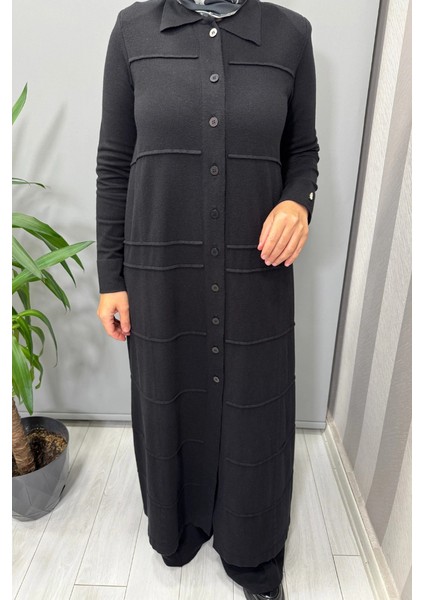 Gömlek Yaka Uzun Triko Hırka Siyah T25PF-9002 fırsatları