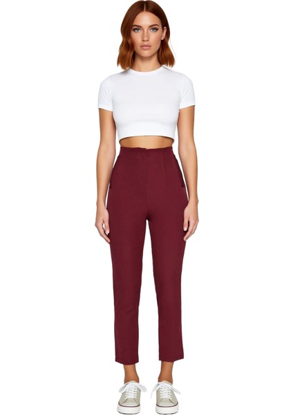 Kadın Cigarette Kalıp Yüksek Bel Pensli Dokuma Pantolon Fonksiyonel Dayanıklı Kaliteli Şık fırsatları