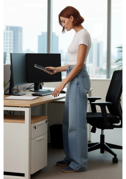 Kadın Açık Yüksek Bel Geniş Paça Denim Pantolon Fonksiyonel Dayanıklı Kaliteli Konforlu Şık fiyatları