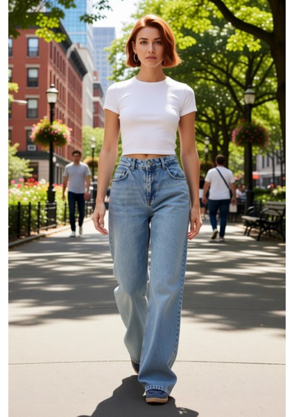 Kadın Açık Yüksek Bel Geniş Paça Denim Pantolon Fonksiyonel Dayanıklı Kaliteli Konforlu Şık modelleri