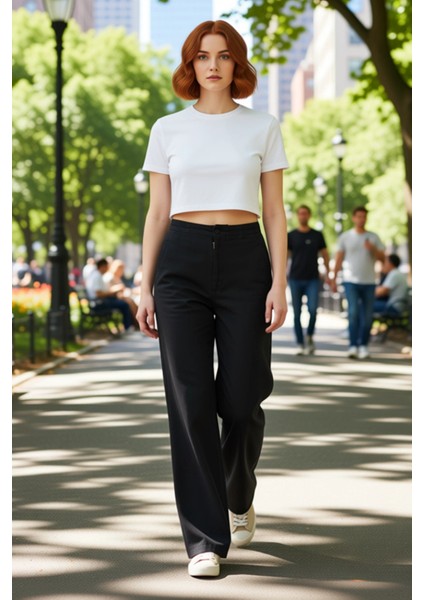 Kadın Yüksek Bel Straight Fit Pamuklu Pantolon Fonksiyonel Dayanıklı Kaliteli Konforlu Şık modelleri