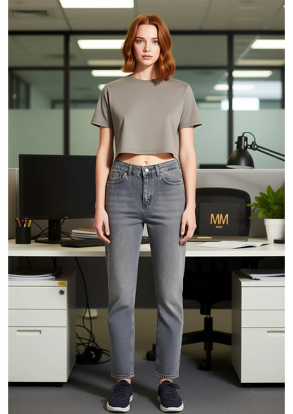 Kadın Yüksek Bel Geniş Paça Denim Pantolon Fonksiyonel Dayanıklı Kaliteli Konforlu Estetik modelleri