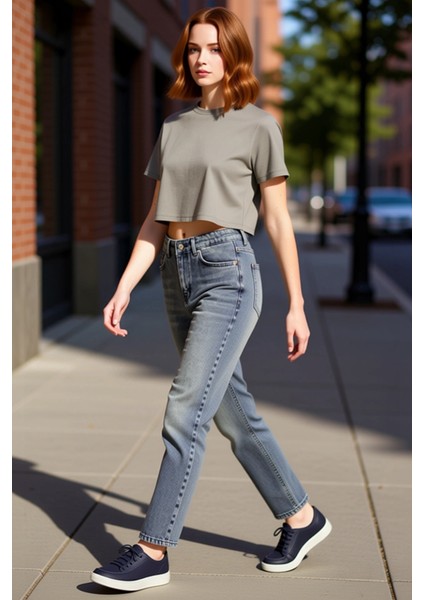 Kadın Yüksek Bel Geniş Paça Denim Pantolon Fonksiyonel Dayanıklı Kaliteli Konforlu Estetik indirimleri