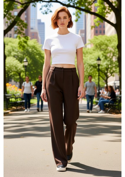 Kadın Haki Yüksek Bel Geniş Paça Dokuma Pantolon Fonksiyonel Dayanıklı Kaliteli Konforlu Şık fiyatları