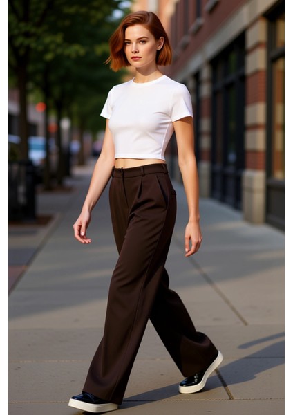 Kadın Haki Yüksek Bel Geniş Paça Dokuma Pantolon Fonksiyonel Dayanıklı Kaliteli Konforlu Şık modelleri