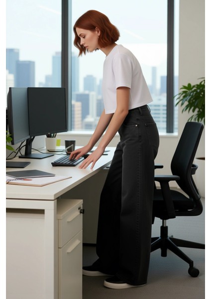 Kadın Vintage Yıkama Geniş Paça Denim Pantolon Fonksiyonel Dayanıklı Kaliteli Konforlu Şık fiyatları