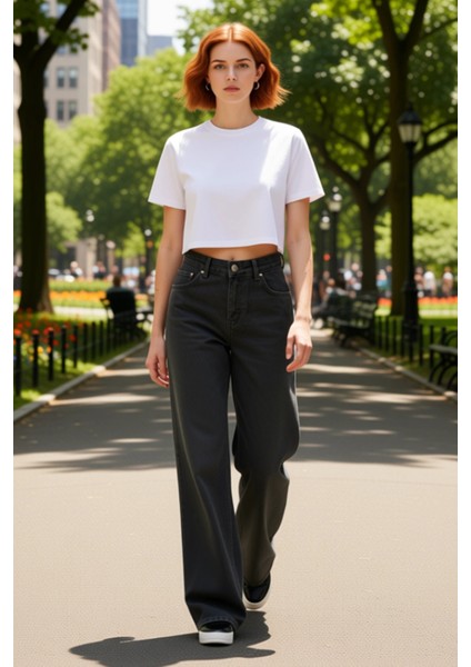 Kadın Vintage Yıkama Geniş Paça Denim Pantolon Fonksiyonel Dayanıklı Kaliteli Konforlu Şık modelleri