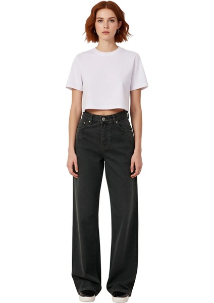 Kadın Vintage Yıkama Geniş Paça Denim Pantolon Fonksiyonel Dayanıklı Kaliteli Konforlu Şık fırsatları