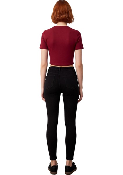 Kadın Esnek Yüksek Bel Dar Paça Jean Fonksiyonel Dayanıklı Kaliteli Konforlu Estetik Rahat fiyatları