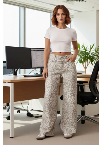 Kadın Ekose Desenli Geniş Paça Denim Pantolon Normal Bel Fonksiyonel Dayanıklı Kaliteli Şık fiyatları