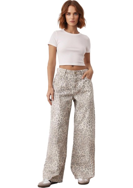 Kadın Ekose Desenli Geniş Paça Denim Pantolon Normal Bel Fonksiyonel Dayanıklı Kaliteli Şık fırsatları