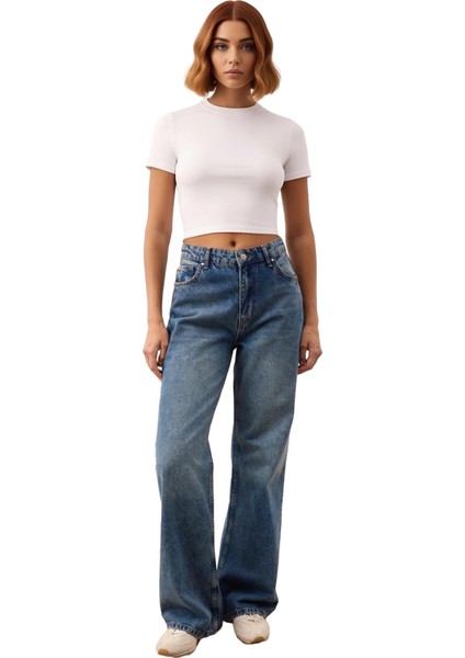 Kadın Yüksek Bel Bol Paça Denim Pantolon Fonksiyonel Dayanıklı Kaliteli Konforlu Estetik Şık fırsatları