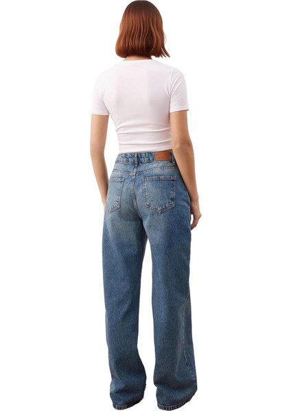 Kadın Yüksek Bel Bol Paça Denim Pantolon Fonksiyonel Dayanıklı Kaliteli Konforlu Estetik Şık indirimleri