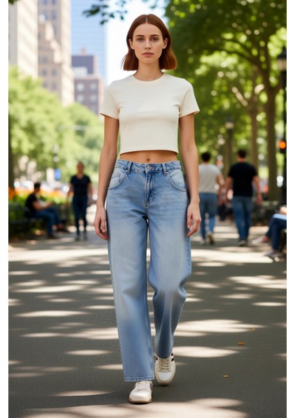 Kadın Yüksek Bel Geniş Paça Denim Pantolon Cool & Comfort Fonksiyonel Dayanıklı Kaliteli Şık modelleri