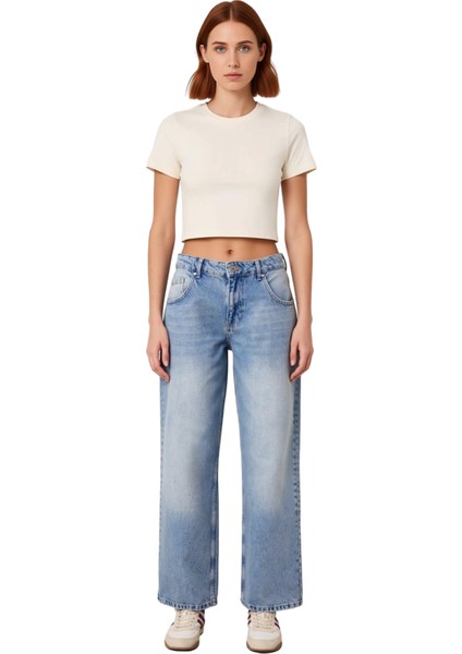 Kadın Yüksek Bel Geniş Paça Denim Pantolon Cool & Comfort Fonksiyonel Dayanıklı Kaliteli Şık fırsatları