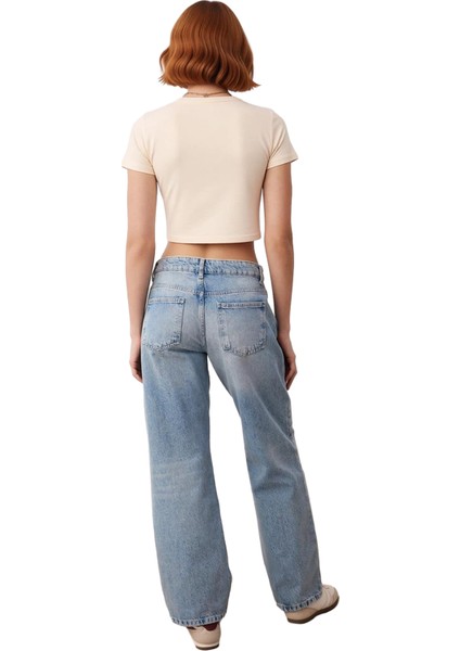 Kadın Yüksek Bel Geniş Paça Denim Pantolon Cool & Comfort Fonksiyonel Dayanıklı Kaliteli Şık indirimleri